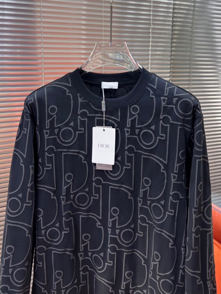 Dior 迪奥2025新款圆领长袖T恤，男女同款情侣款，数码植绒发泡字母logo·定制280克重纯棉面料