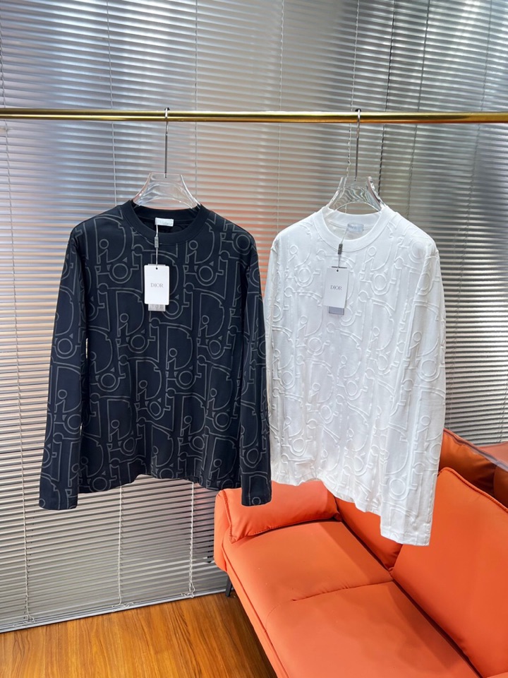 Dior 迪奥2025新款圆领长袖T恤，男女同款情侣款，数码植绒发泡字母logo·定制280克重纯棉面料