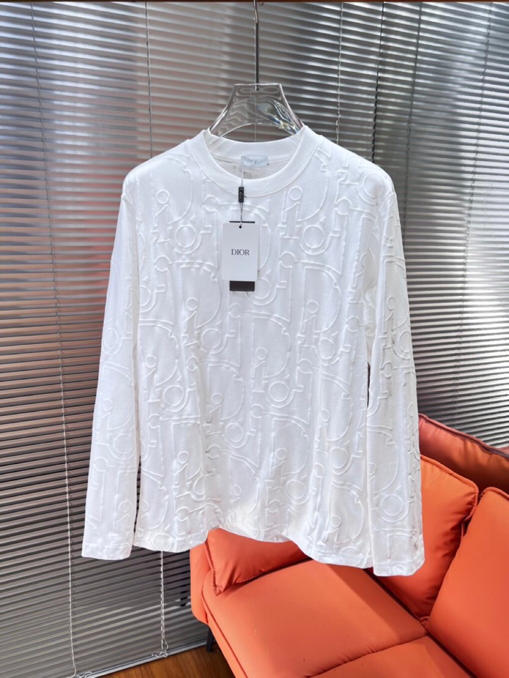 Dior 迪奥2025新款圆领长袖T恤，男女同款情侣款，数码植绒发泡字母logo·定制280克重纯棉面料
