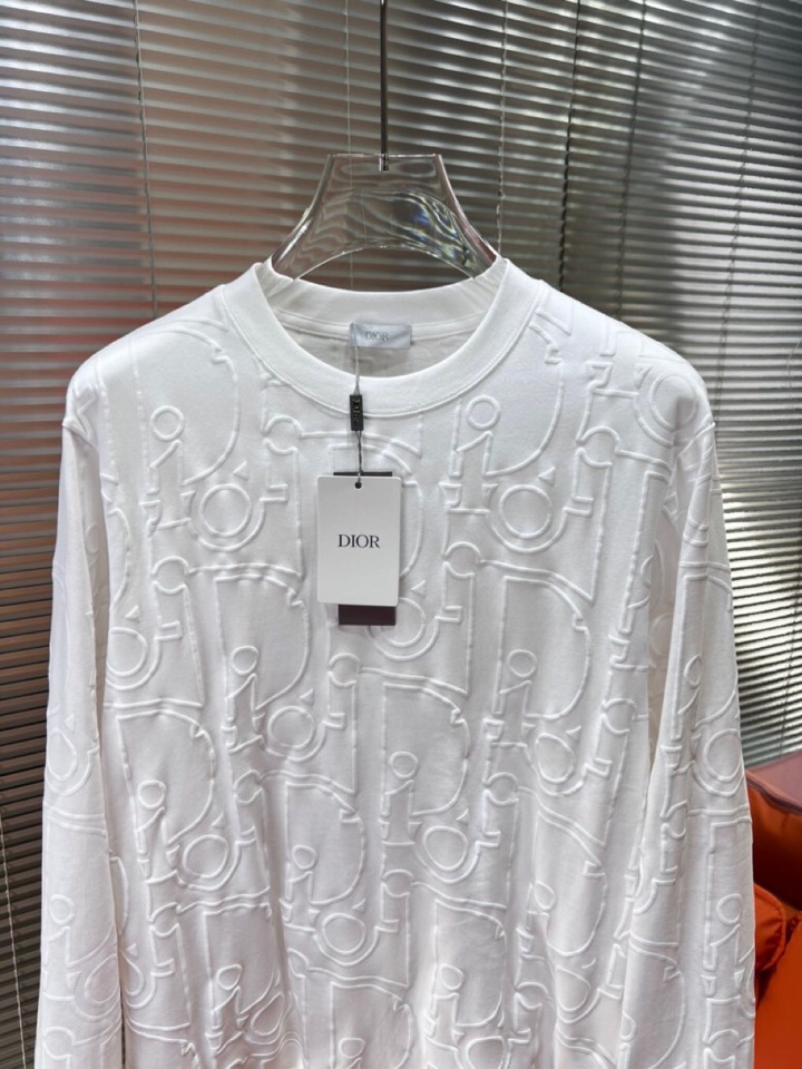 Dior 迪奥2025新款圆领长袖T恤，男女同款情侣款，数码植绒发泡字母logo·定制280克重纯棉面料