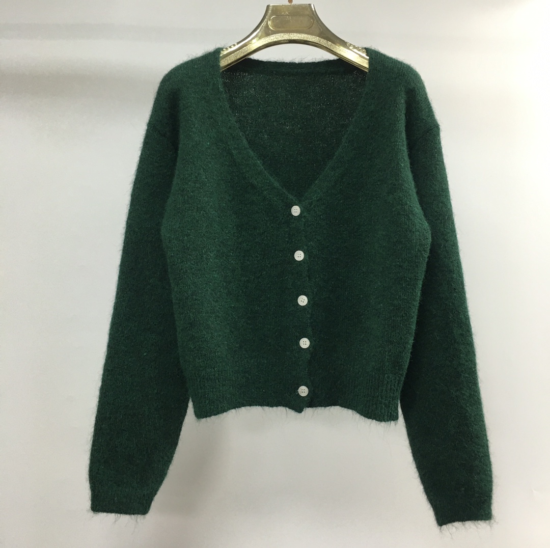 NO:517594,T057 new V-neck wool mohair solid color loose long-sleeved sweater SML green, alexander wang19860909T057 秋冬新款v领羊毛马海毛纯色宽松长袖针织衫 SML 绿色,,alexander wang,Women's clothing