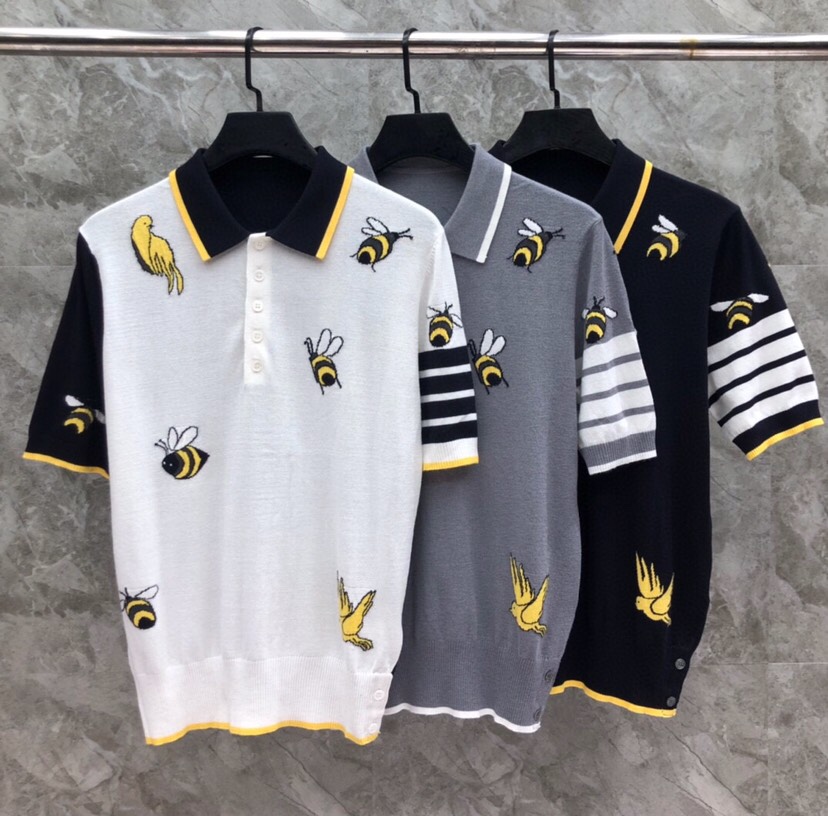 THOM BROWNE 汤姆布朗 TB重工小鸟蜜蜂🐝翻领T恤针织POLO衫，男女同款情侣款\n码数：1-