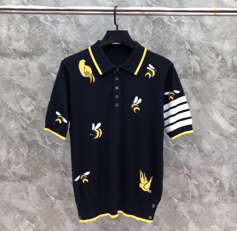 THOM BROWNE 汤姆布朗 TB重工小鸟蜜蜂🐝翻领T恤针织POLO衫，男女同款情侣款\n码数：1-