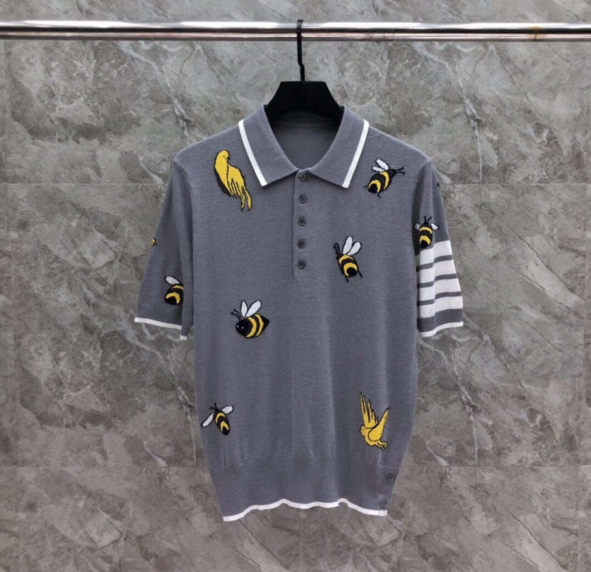 THOM BROWNE 汤姆布朗 TB重工小鸟蜜蜂🐝翻领T恤针织POLO衫，男女同款情侣款\n码数：1-