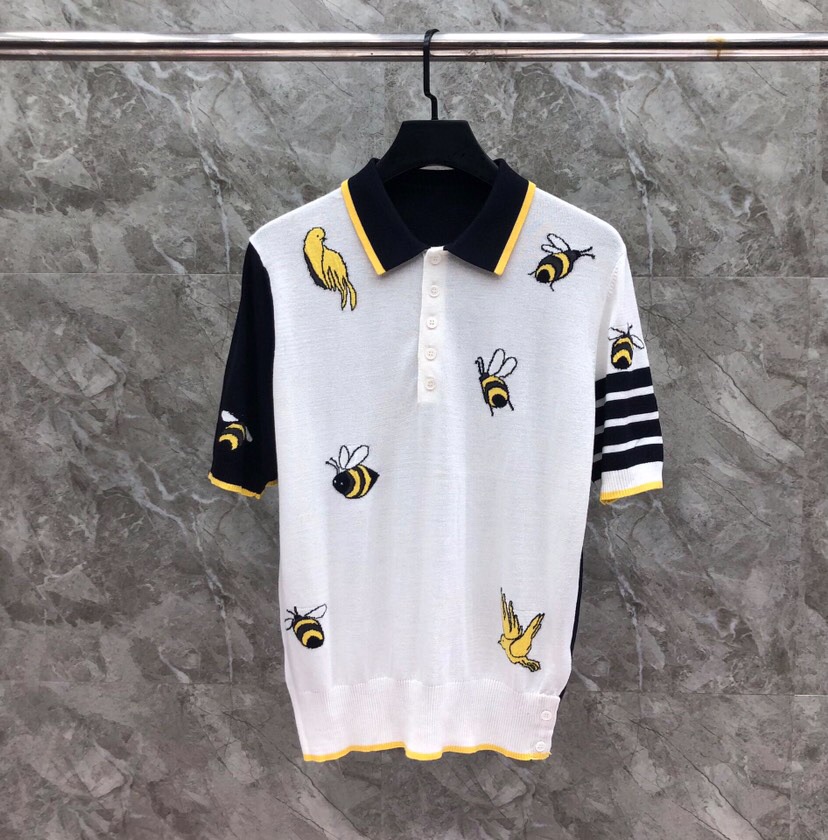 THOM BROWNE 汤姆布朗 TB重工小鸟蜜蜂🐝翻领T恤针织POLO衫，男女同款情侣款\n码数：1-