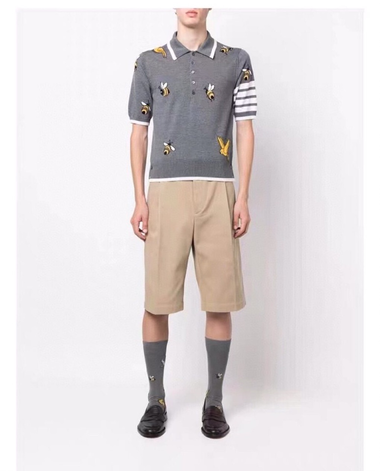 THOM BROWNE 汤姆布朗 TB重工小鸟蜜蜂🐝翻领T恤针织POLO衫，男女同款情侣款\n码数：1-