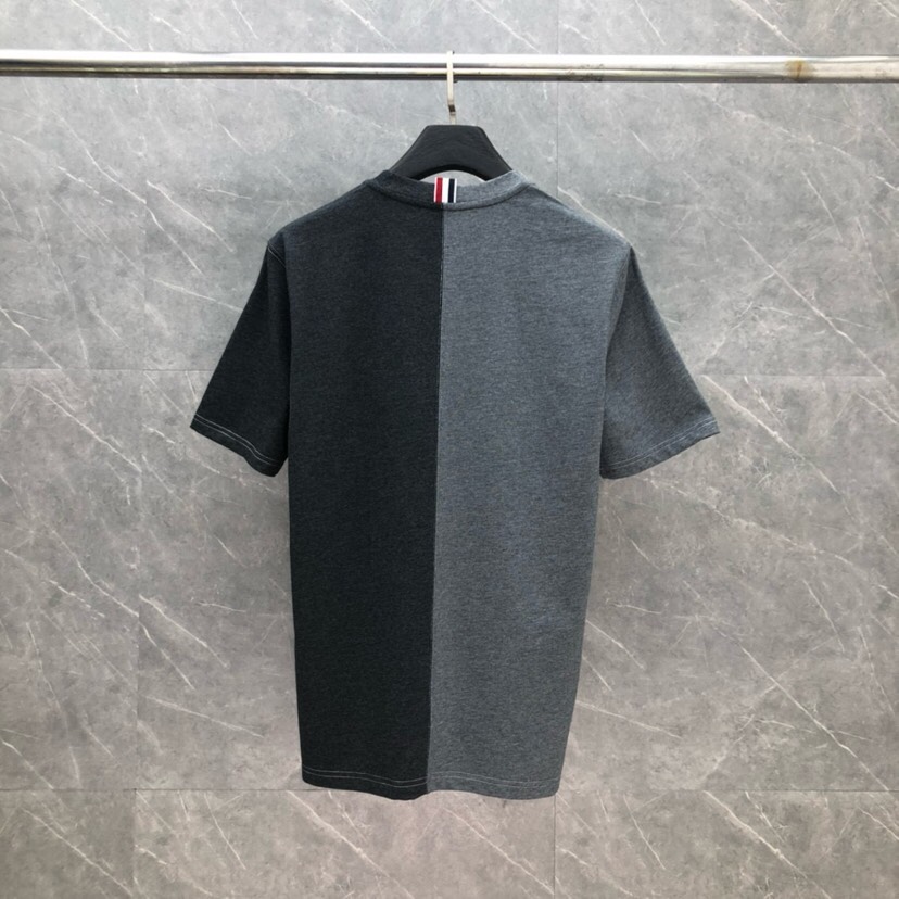 THOM BROWNE 汤姆布朗 TB双拼色明线开衩纯棉短袖圆领T恤 男女同款情侣款\n码数：1-5 颜