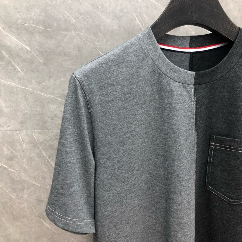 THOM BROWNE 汤姆布朗 TB双拼色明线开衩纯棉短袖圆领T恤 男女同款情侣款\n码数：1-5 颜