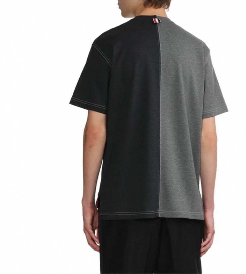 THOM BROWNE 汤姆布朗 TB双拼色明线开衩纯棉短袖圆领T恤 男女同款情侣款\n码数：1-5 颜