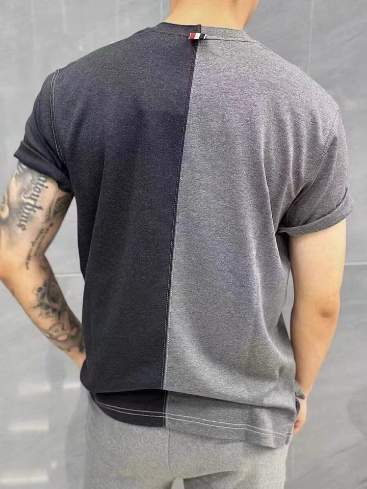 THOM BROWNE 汤姆布朗 TB双拼色明线开衩纯棉短袖圆领T恤 男女同款情侣款\n码数：1-5 颜