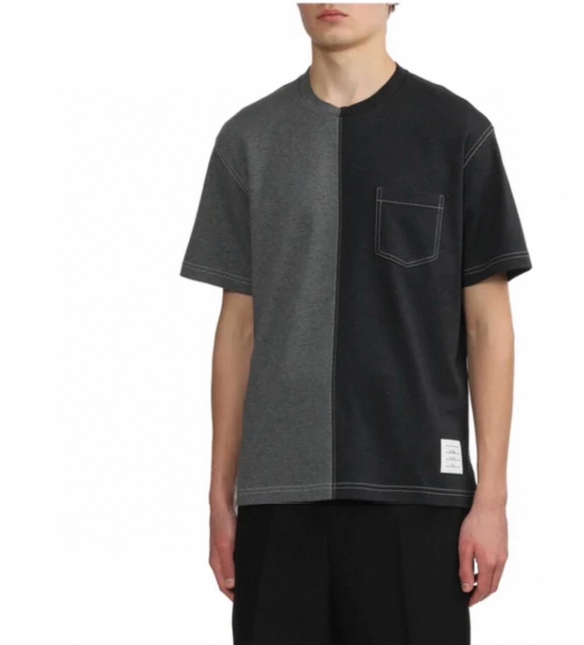 THOM BROWNE 汤姆布朗 TB双拼色明线开衩纯棉短袖圆领T恤 男女同款情侣款\n码数：1-5 颜