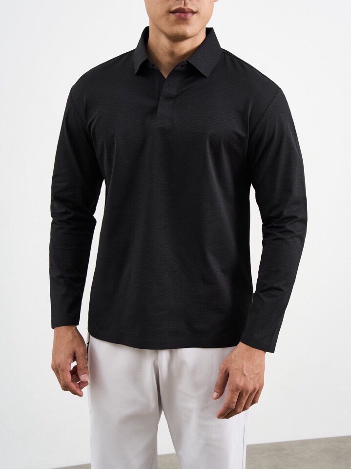 Descente迪桑特GOLF同款系列翻领长袖T恤，180克重杜邦索罗娜棉感材质，进口户外面料。以针织的