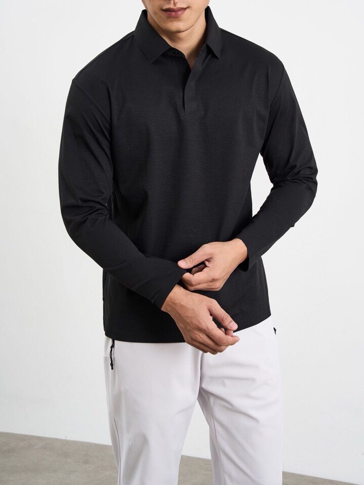 Descente迪桑特GOLF同款系列翻领长袖T恤，180克重杜邦索罗娜棉感材质，进口户外面料。以针织的