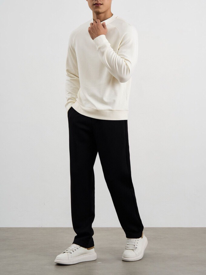 Ermenegildo Zegna 杰尼亚秋冬系列，插肩袖设计卫衣款圆领长袖T恤，320克重双面绒醋酸羊