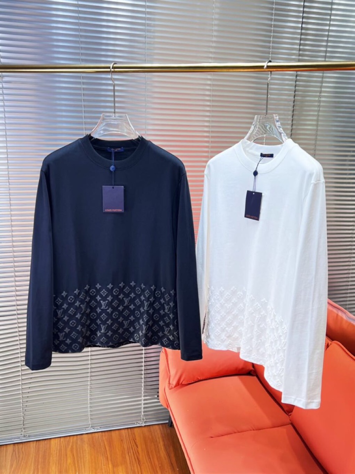 Louis Vuitton 路易威登驴家 LV2025新款圆领长袖T恤，男女同款情侣款，数码植绒发泡四叶