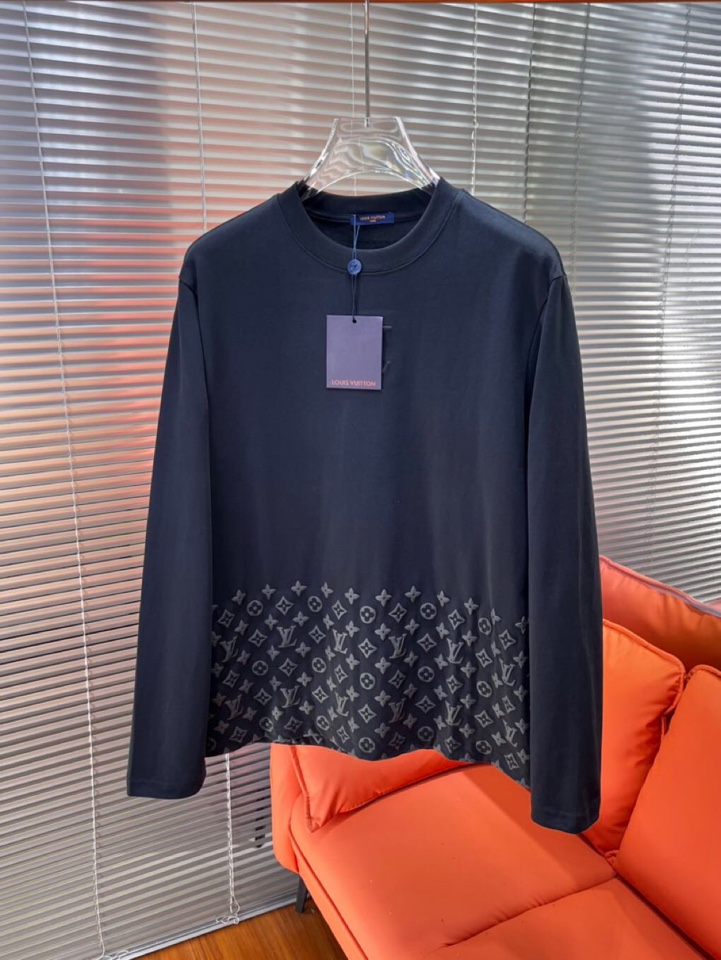 Louis Vuitton 路易威登驴家 LV2025新款圆领长袖T恤，男女同款情侣款，数码植绒发泡四叶