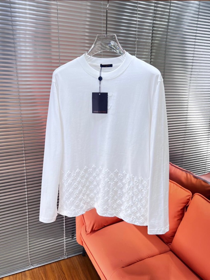 Louis Vuitton 路易威登驴家 LV2025新款圆领长袖T恤，男女同款情侣款，数码植绒发泡四叶