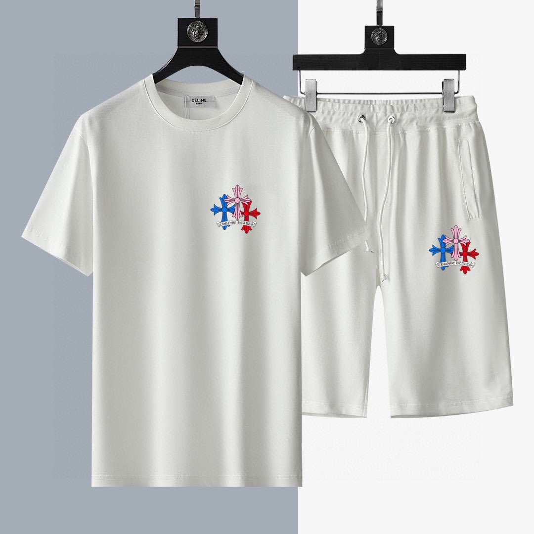 Chrome Hearts 品牌【ChampionHearts 克罗心】 2025新款男士短袖短裤套装 销售 市面高端版本 手感细腻柔软 让你穿着更加舒适 立体裁剪版型超赞 尺码:M-5XL下单请报身高体重