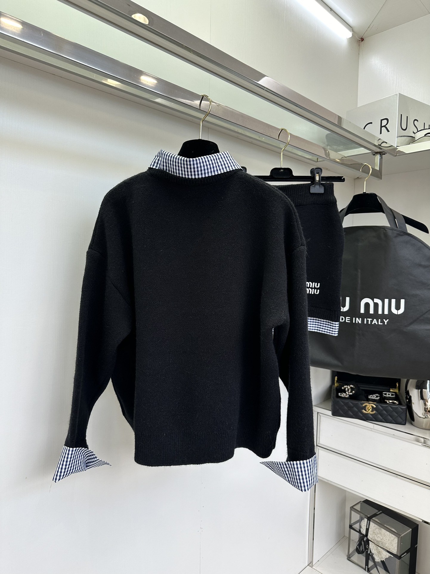 25 w 缪缪拼格子翻领套头 套装 棉质混合材质 软软糯糯的 ² /套●SIZE s m l ●