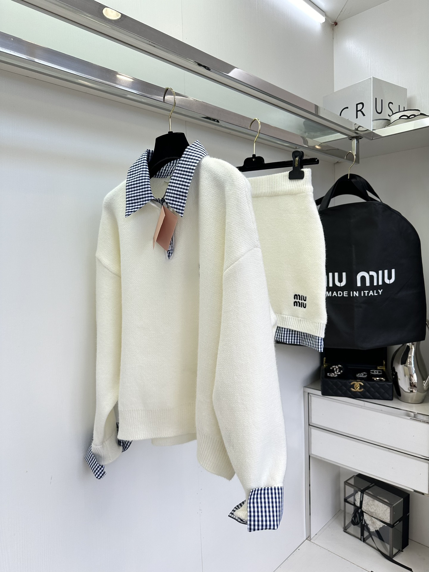 25 w 缪缪拼格子翻领套头 套装 棉质混合材质 软软糯糯的 ² /套●SIZE s m l ●