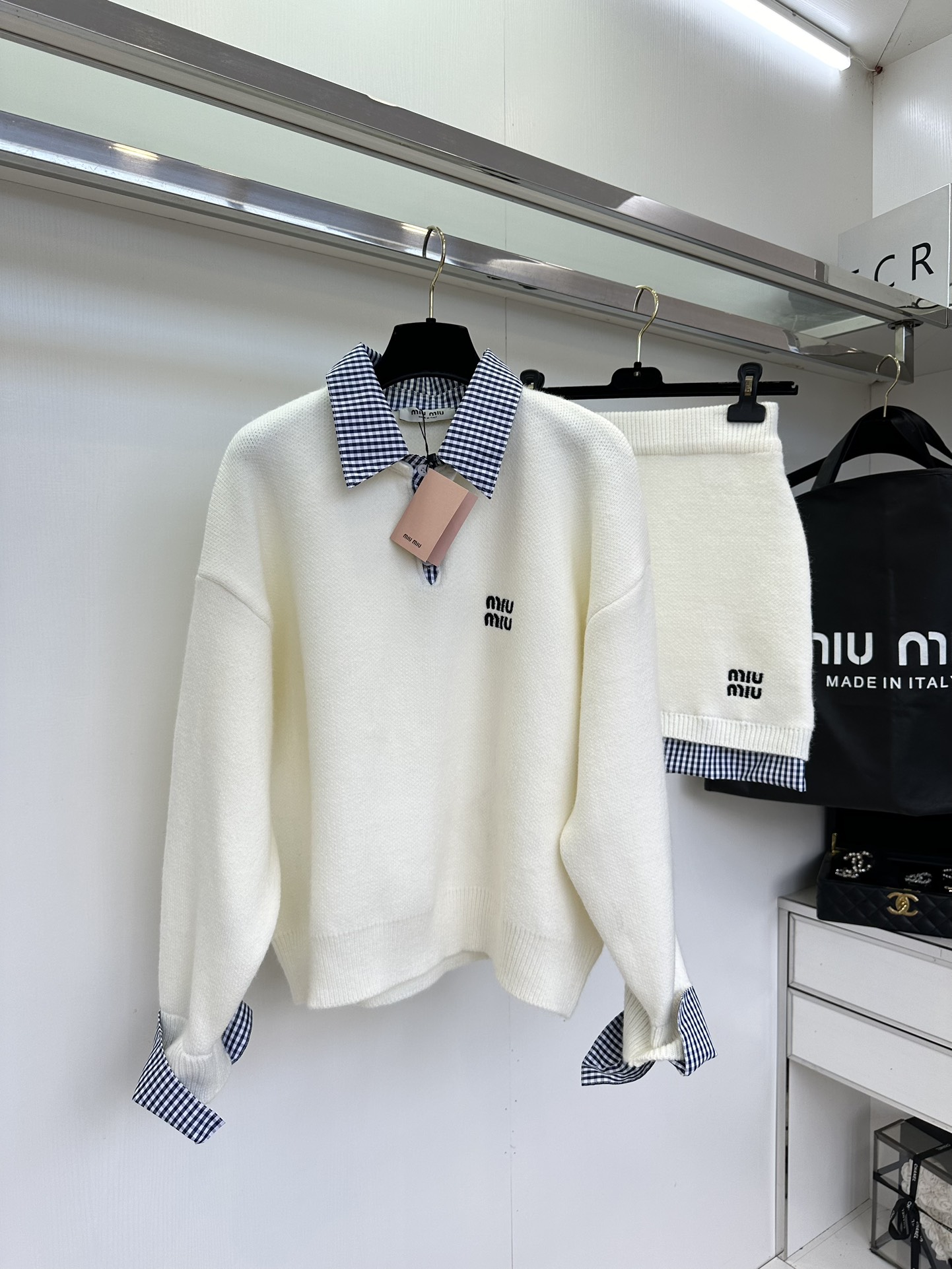 25 w 缪缪拼格子翻领套头 套装 棉质混合材质 软软糯糯的 ² /套●SIZE s m l ●