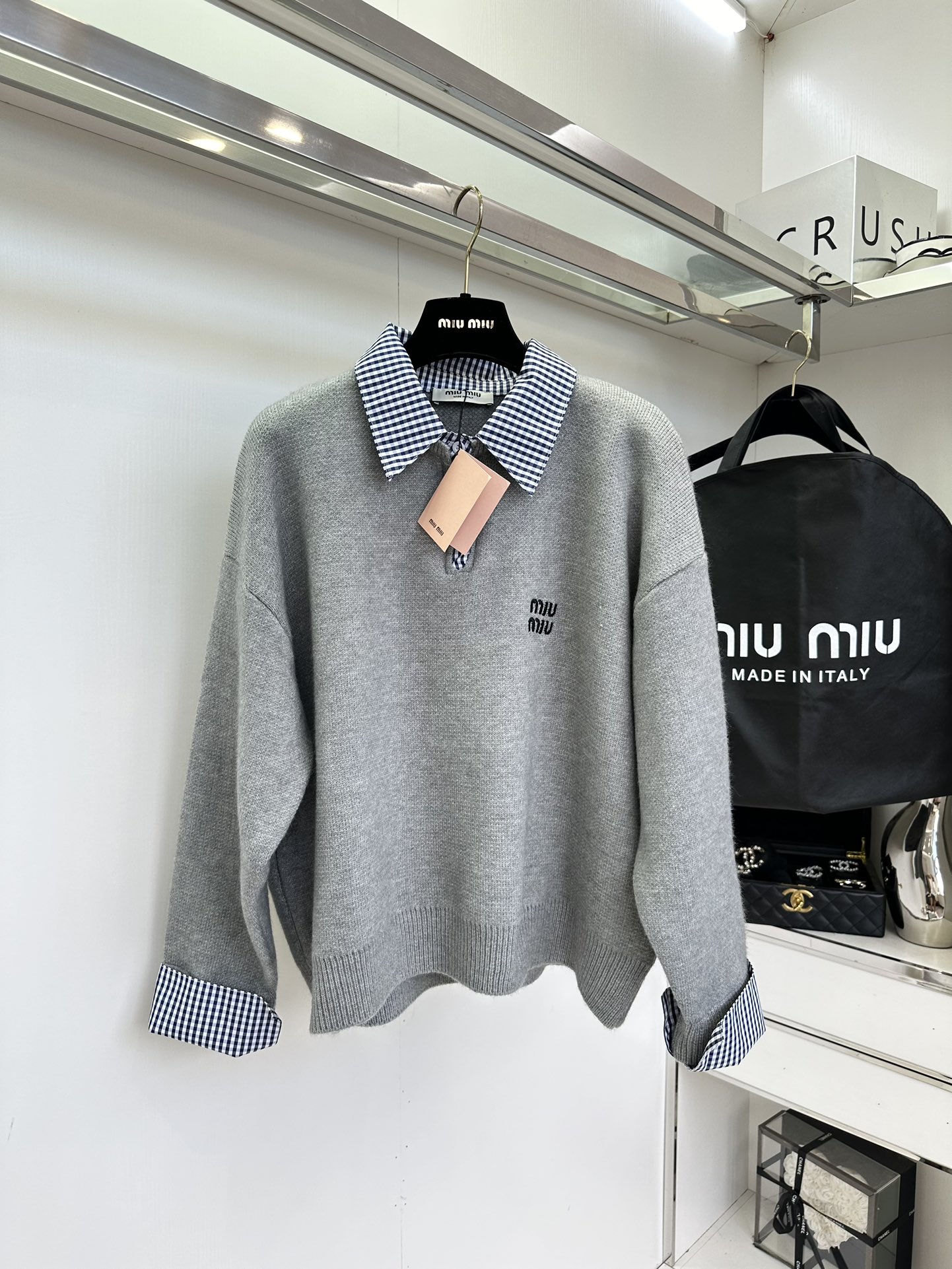 25 w 缪缪拼格子翻领套头 套装 棉质混合材质 软软糯糯的 ² /套●SIZE s m l ●