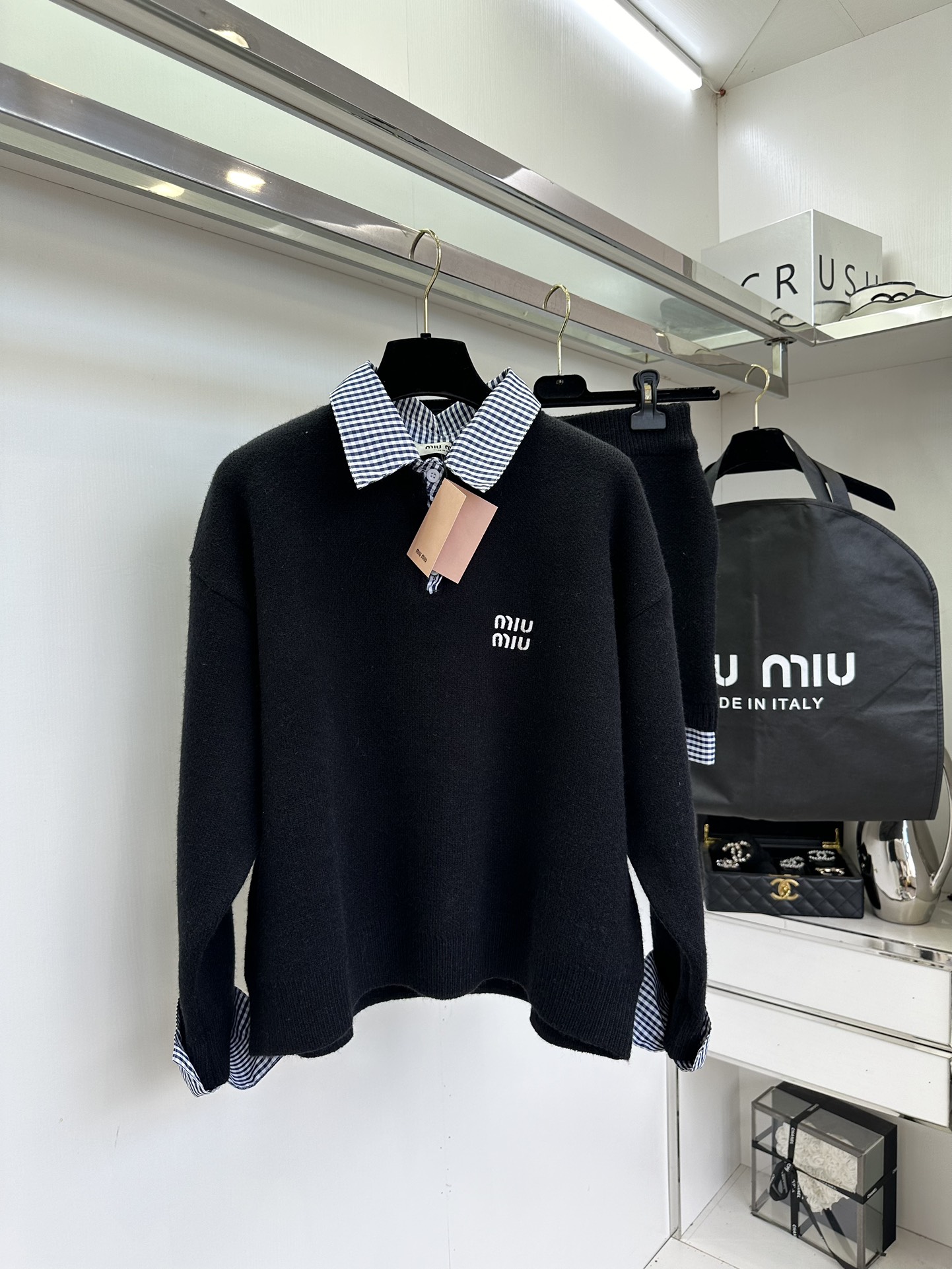 25 w 缪缪拼格子翻领套头 套装 棉质混合材质 软软糯糯的 ² /套●SIZE s m l ●