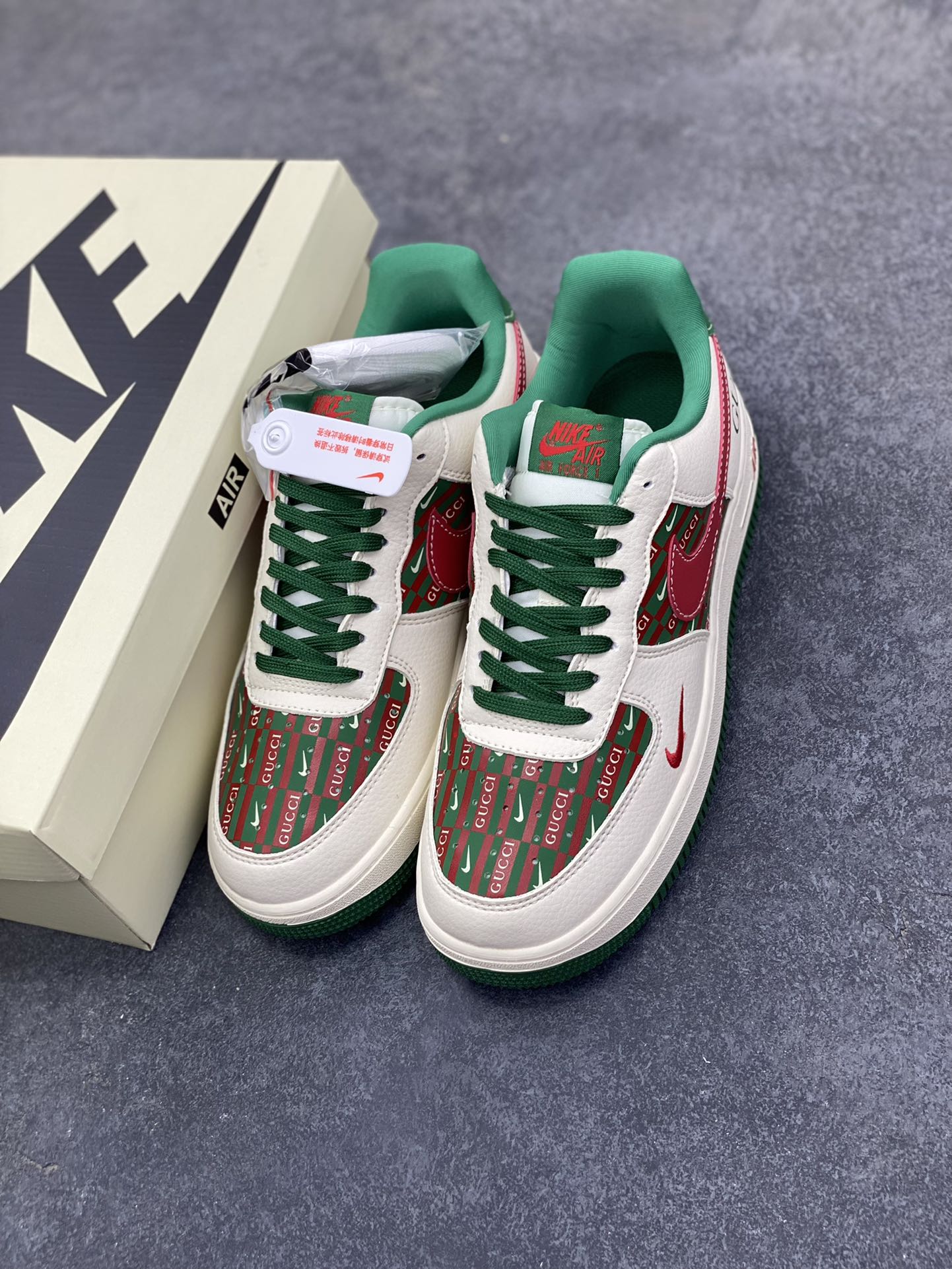 图片[8]-NIke Air Force 1 \’07 Low “古驰联名——米绿红勾”空军一号 低帮 运动鞋 休闲鞋 折边针车 工艺难度大 原楦头原纸板 原装鞋盒 定制五金配件 内置全掌气垫 原厂鞋底 货号：DD1982-312 尺码：36 36.5 37.5 38 38.5 39 40 40.5 41 42 42.5 43 44 44.5 45-选品中心