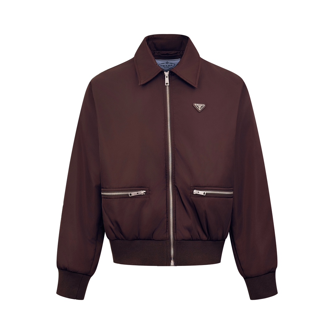 Prada Dark Brown Nylon Blouson Jacket with Triangle Logo and Zip Pockets 2 i1758819961 3042 0