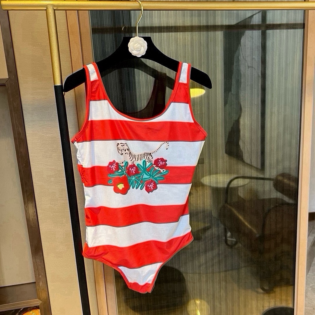 Gucci Striped Swimsuit with Tiger and Floral Design - Beach Ready