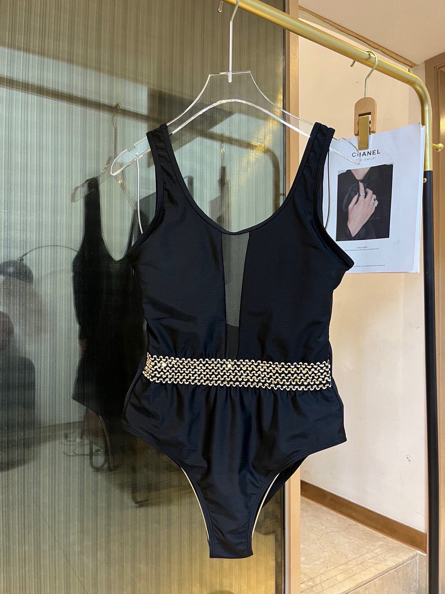 Elegant Women's One-Piece Swimsuit with Gold Detail - Ideal for Beach & Pool
