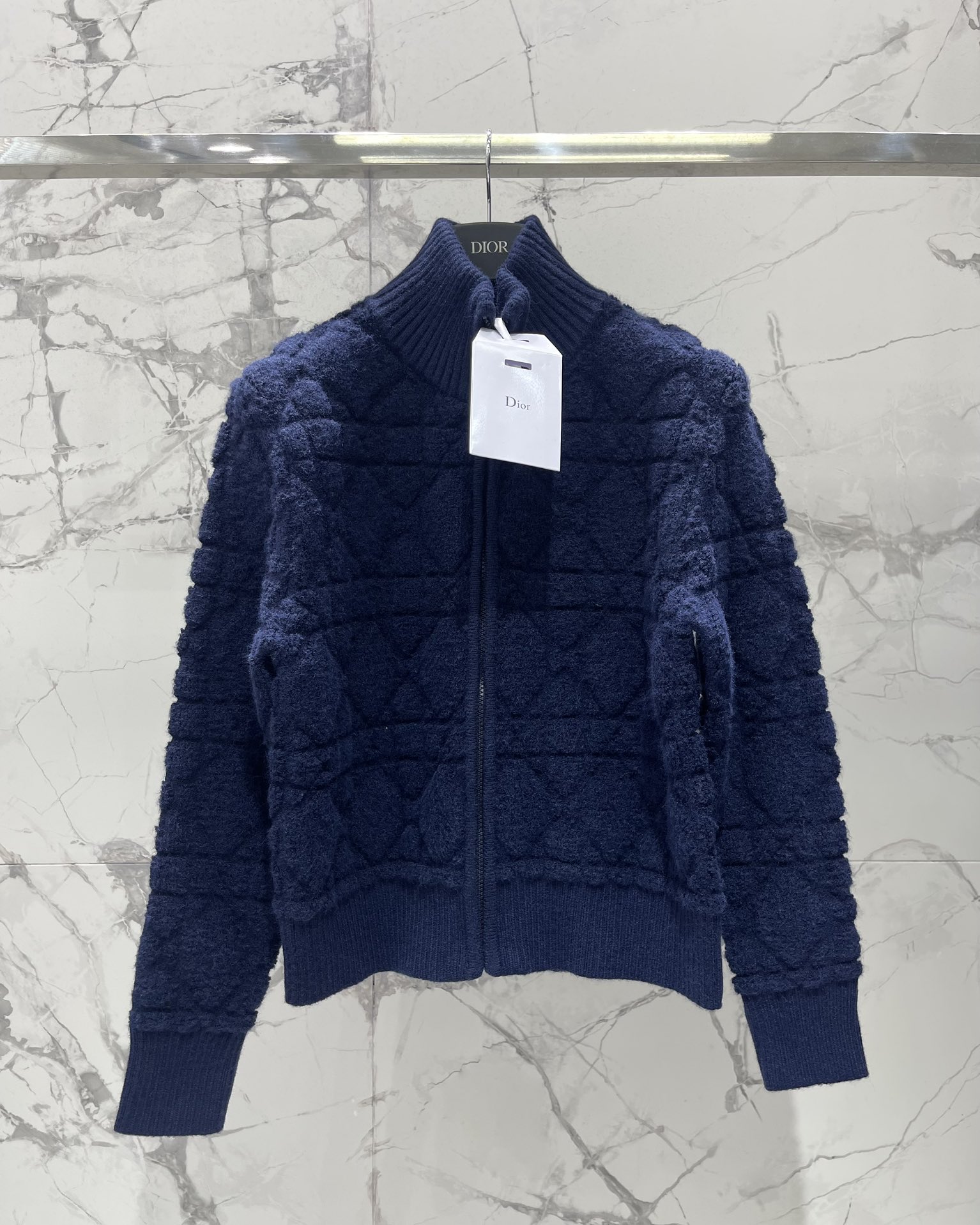 𝗗𝗜𝗢𝗥* 迪家新款罗纹高领图案羊毛混纺针织拉链开衫💫【一眼沦陷の神仙配色】雾霾蓝调像把融化的芝士奶盖裹