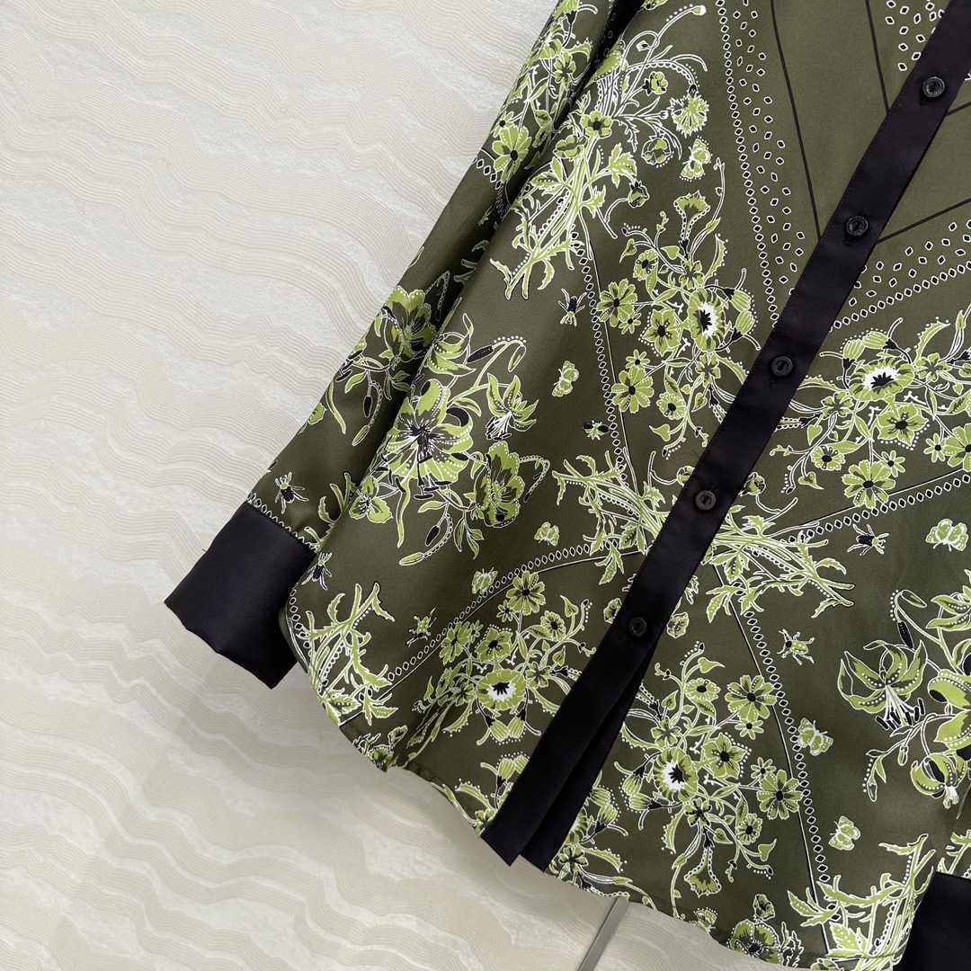 独家首发❤️原单品质💕GG浪漫度假森林绿印花真丝衬衫！全定位对花工艺，16姆米 100%真丝斜纹绸质感超