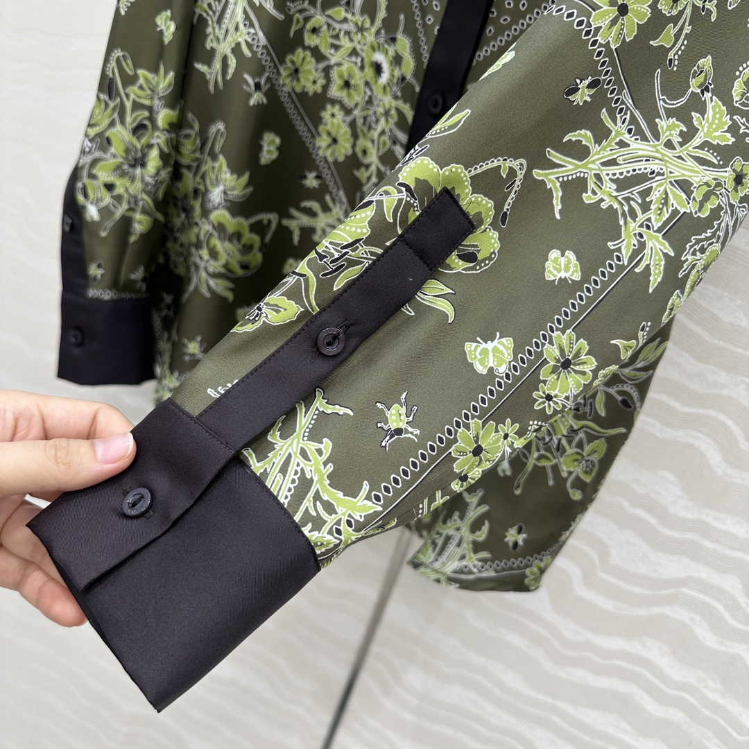 独家首发❤️原单品质💕GG浪漫度假森林绿印花真丝衬衫！全定位对花工艺，16姆米 100%真丝斜纹绸质感超