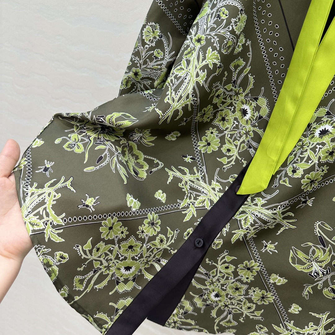 独家首发❤️原单品质💕GG浪漫度假森林绿印花真丝衬衫！全定位对花工艺，16姆米 100%真丝斜纹绸质感超