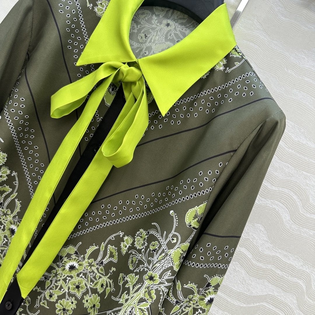 独家首发❤️原单品质💕GG浪漫度假森林绿印花真丝衬衫！全定位对花工艺，16姆米 100%真丝斜纹绸质感超