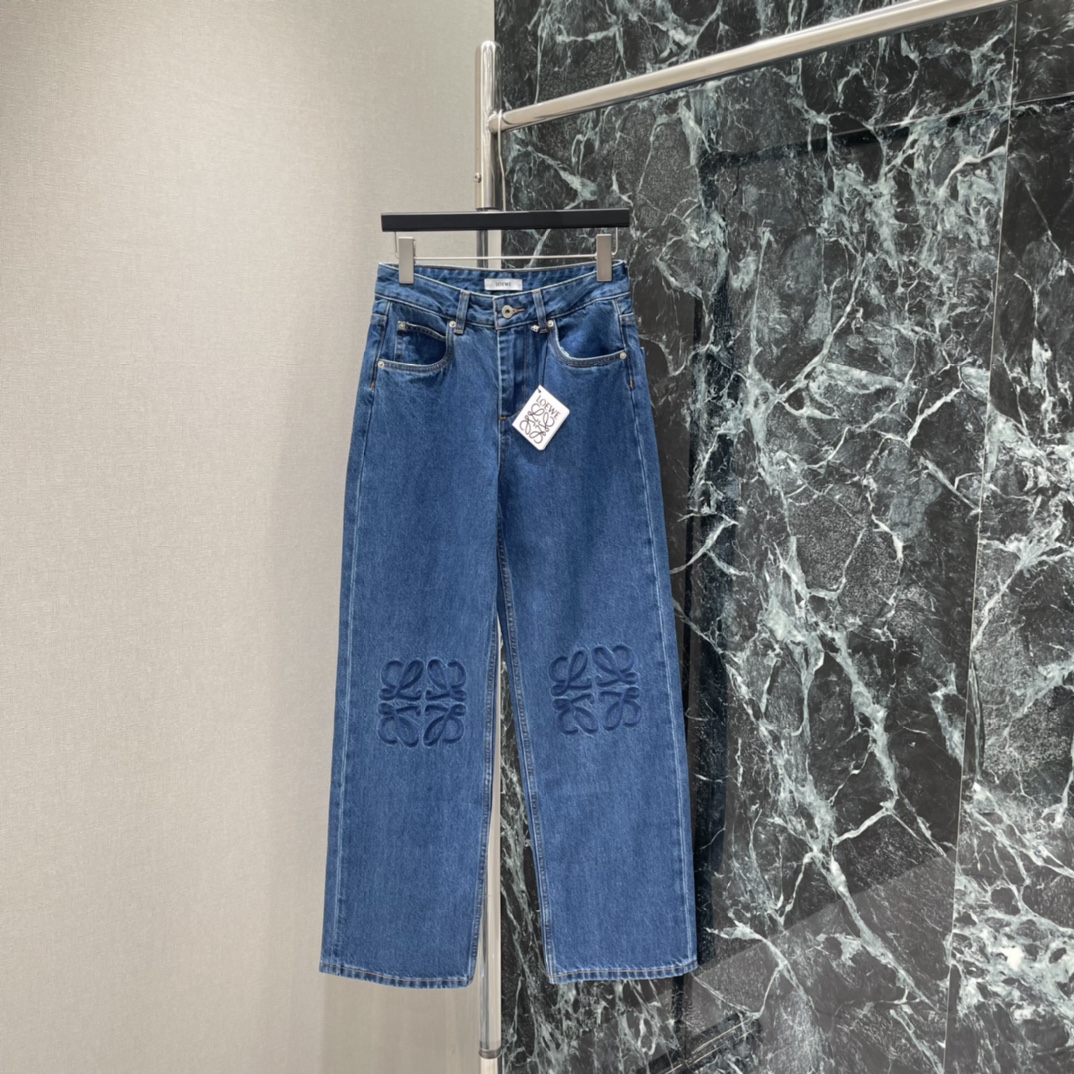 罗意威 25秋冬新款 直筒刺绣徽标牛仔裤 面料柔软舒适 透气性好反复酵素水洗工艺处理通体复古深蓝牛仔配合