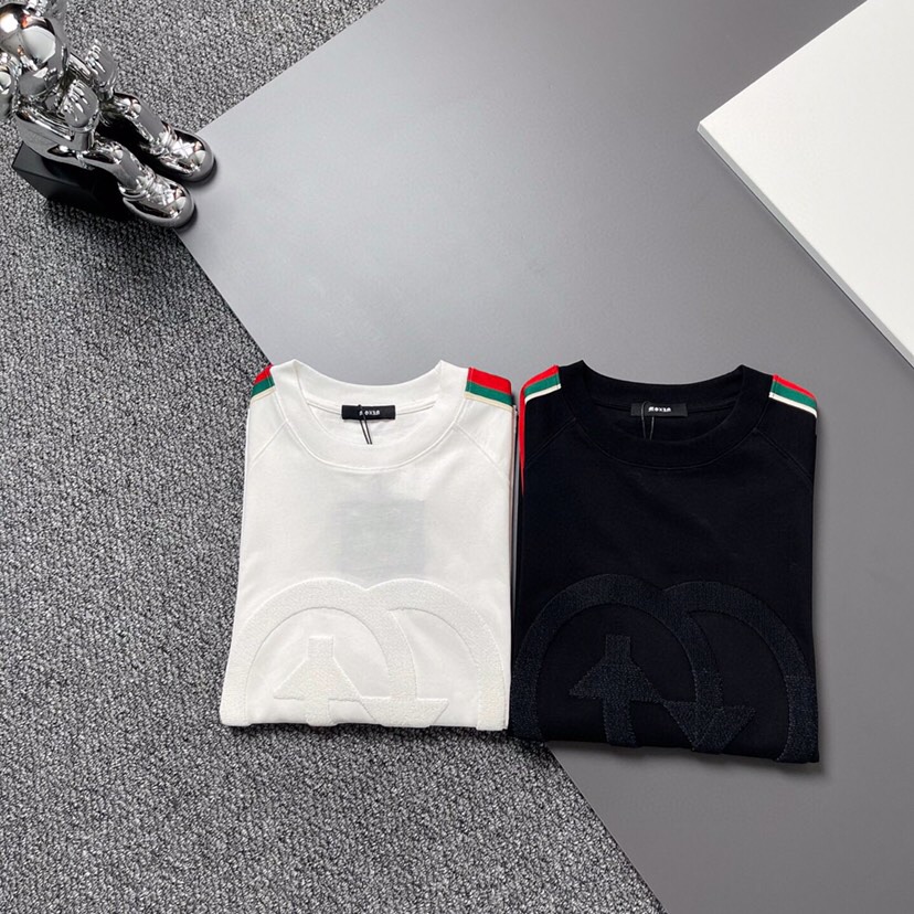 Gucci 古奇25ss刺绣logo短袖圆领T恤，重磅高克重，字母Logo，三标齐 帅气时尚，简约百搭款