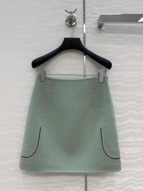 Elegant Embroidered Wool Blend Mini Skirt - High Waist, Versatile Style 1 Elegant Embroidered Wool Blend Mini Skirt - High Waist, Versatile Style