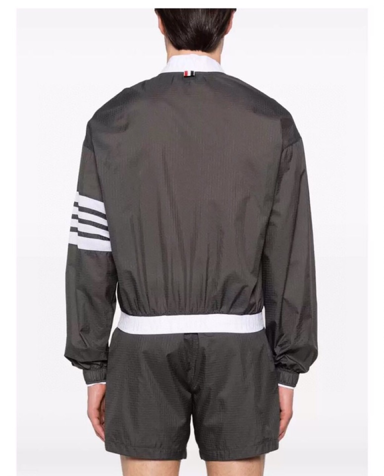 THOM BROWNE 汤姆布朗 TB 暗格纹秋冬薄款四杠休闲夹克  码数：1-4  颜色：灰、蓝（下单