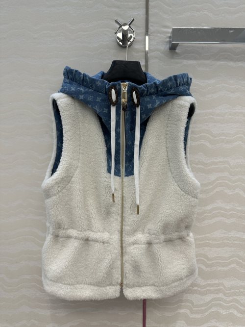 Monogram Teddy Bear Vest, Lamb Wool Hooded Zip-Up Jacket, Denim Patchwork 1 Monogram Teddy Bear Vest, Lamb Wool Hooded Zip-Up Jacket, Denim Patchwork