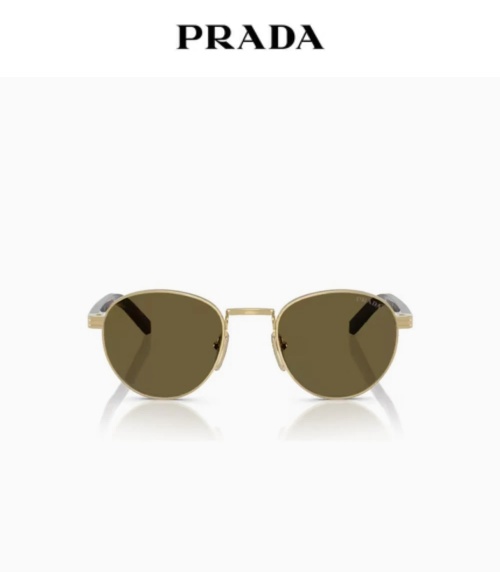 Prada SPR B52 Gold Round Sunglasses, 49mm Lens, Authentic Designer Eyewear