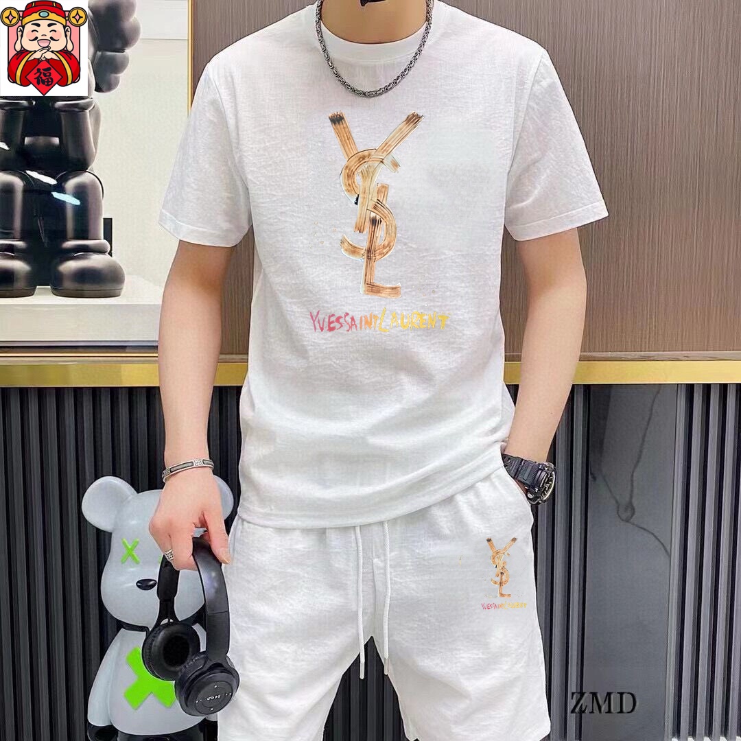 Saint Laurent 品牌【YSL圣罗兰】 2025新款男士短袖短裤套装 销售 市面高端版本 手感细腻柔软 让你穿着更加舒适 立体裁剪版型超赞 尺码:M-5XL下单请报身高体重