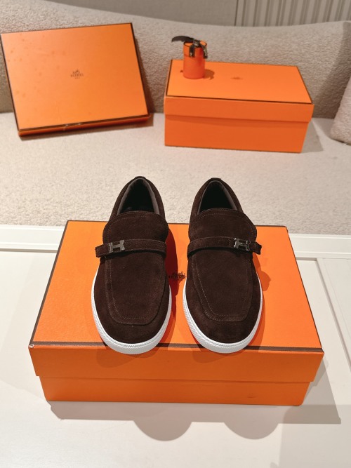 Hermès Men's Brown Suede Loafers with Buckle Detail - Classic Comfort 1 Hermès Men's Brown Suede Loafers with Buckle Detail - Classic Comfort