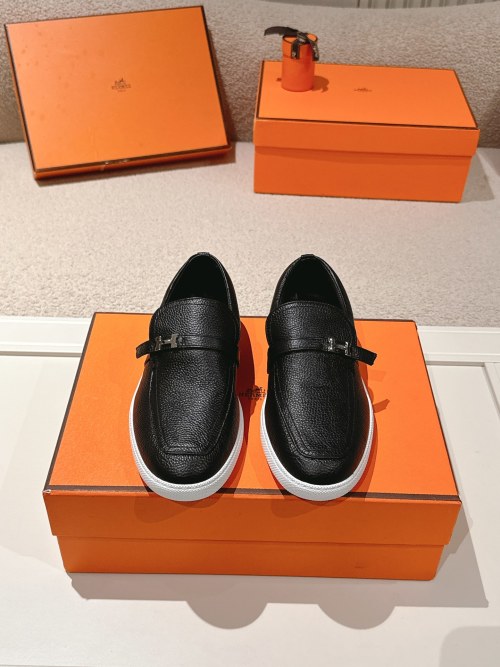 Hermes Men's Loafers Black Leather Slip-On Casual Dress Shoes 1 Hermes Men's Loafers Black Leather Slip-On Casual Dress Shoes