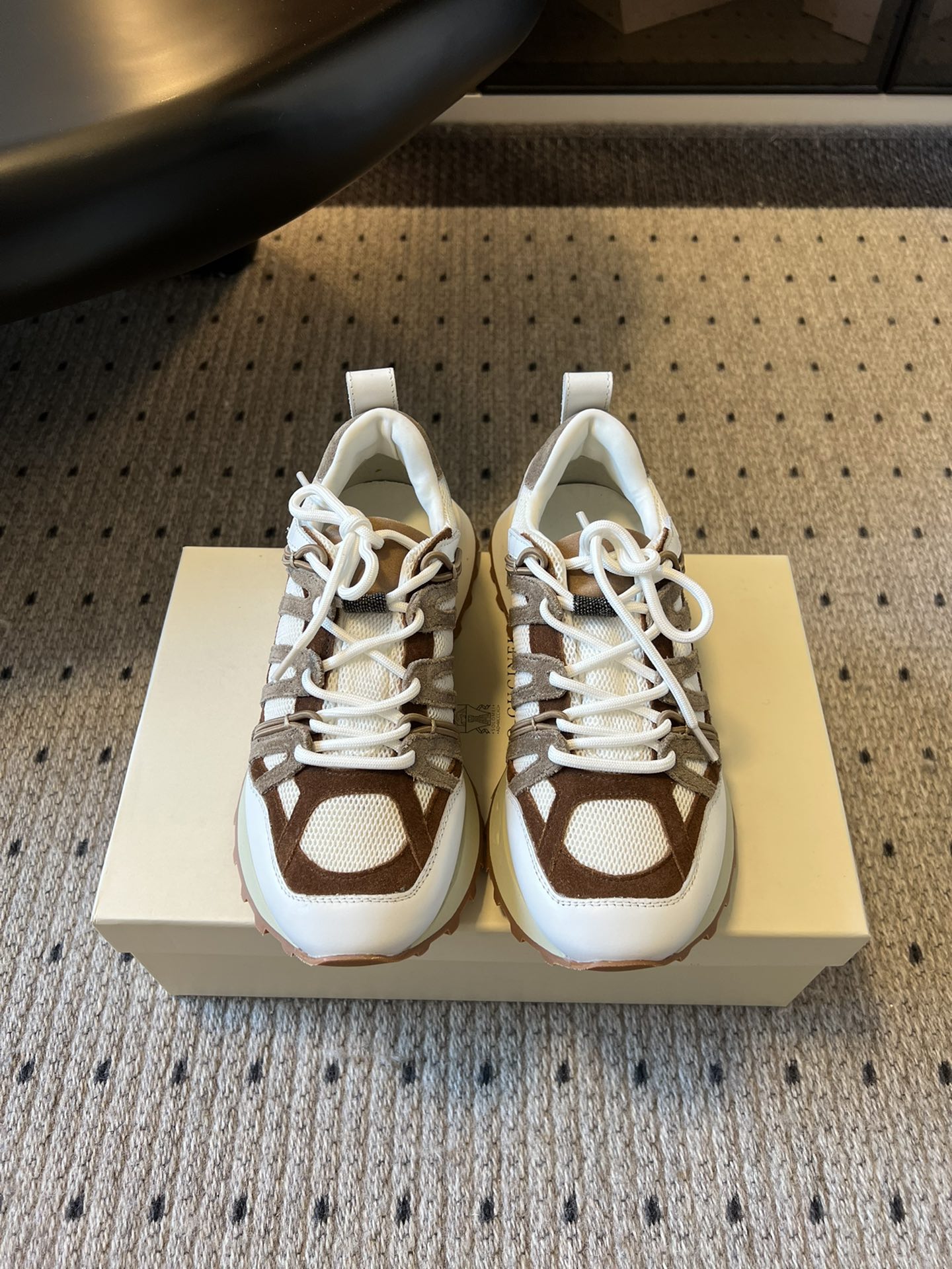 Brunello Cucinelli Casual Sneakers Multi-Material Patchwork Earth Tones Height-Boosting Effect Top Quality