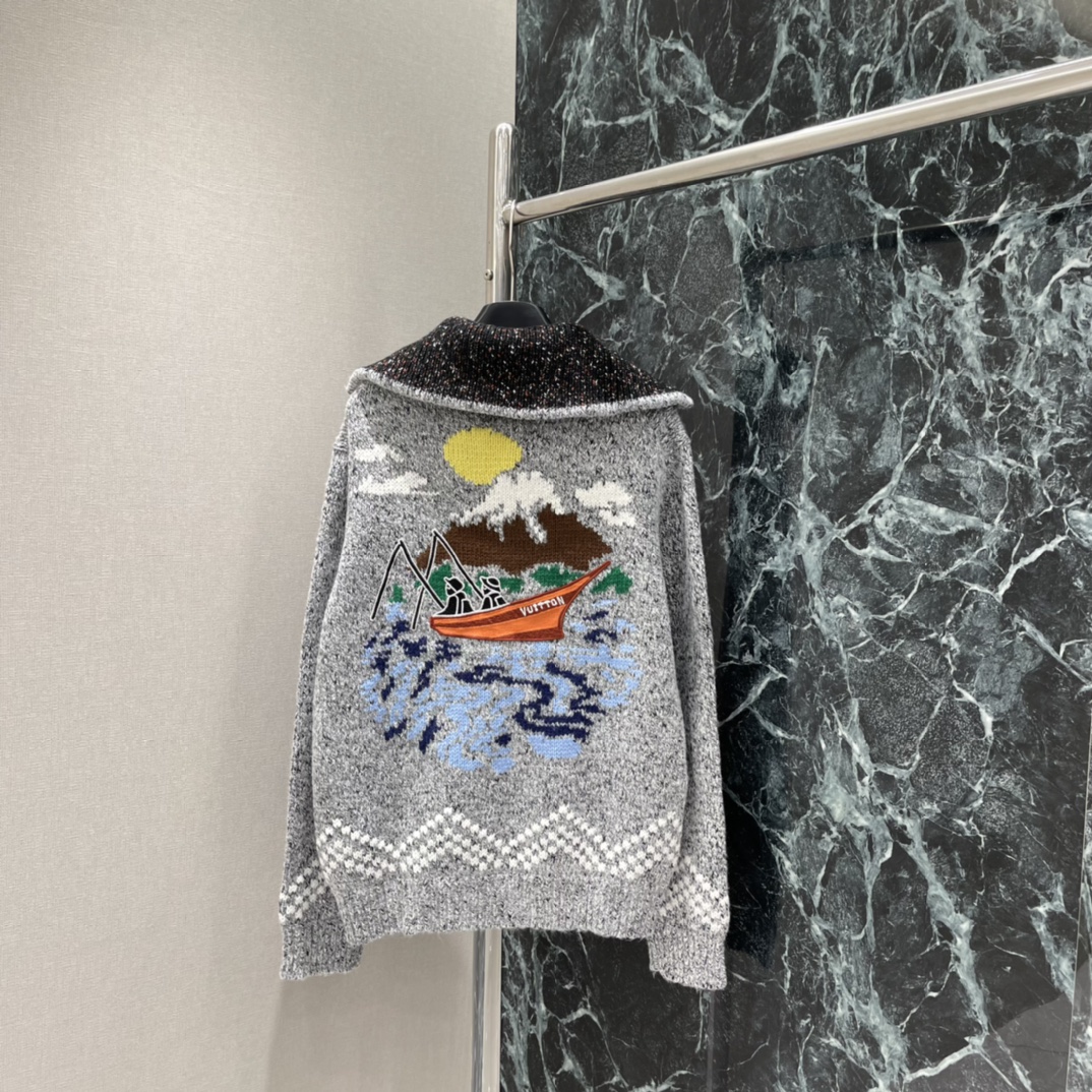 路易 25秋冬新款 翻领拉链针织外套 Pharrell Williams X Nigo联名款 本款针织束