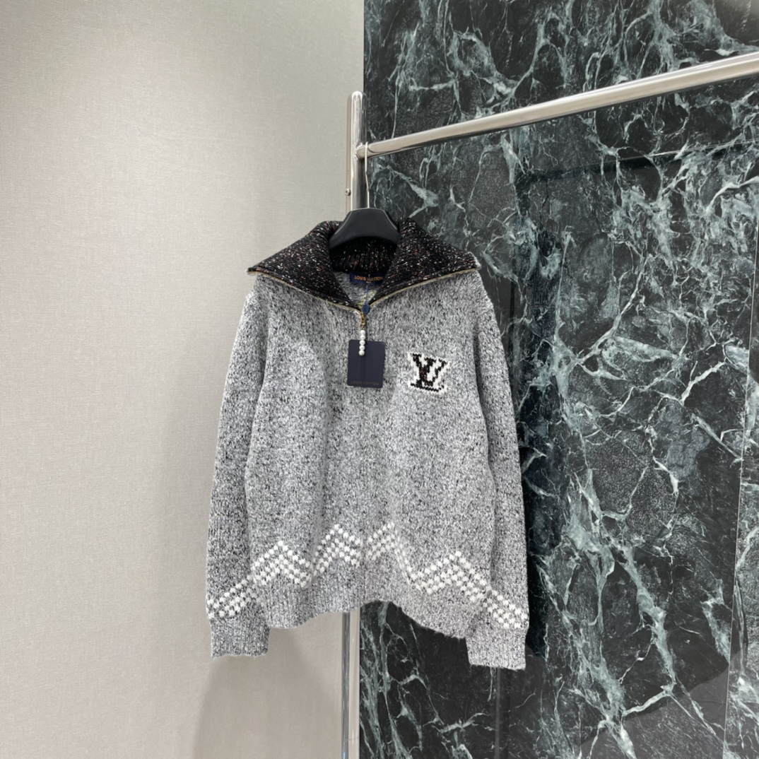 路易 25秋冬新款 翻领拉链针织外套 Pharrell Williams X Nigo联名款 本款针织束