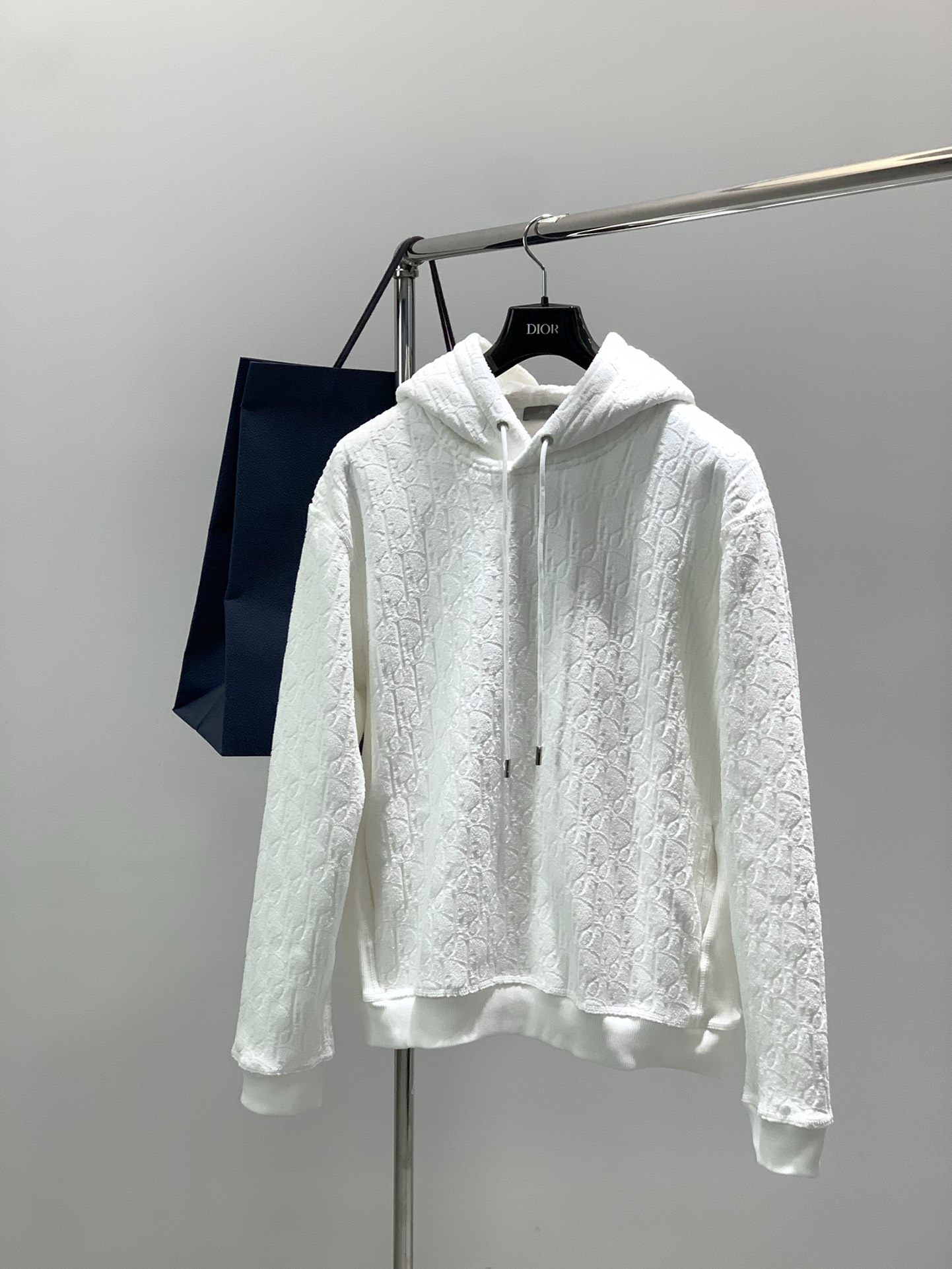 Dior Women's White Velour Hoodie, Embroidered Logo, Winter 2025 Collection
