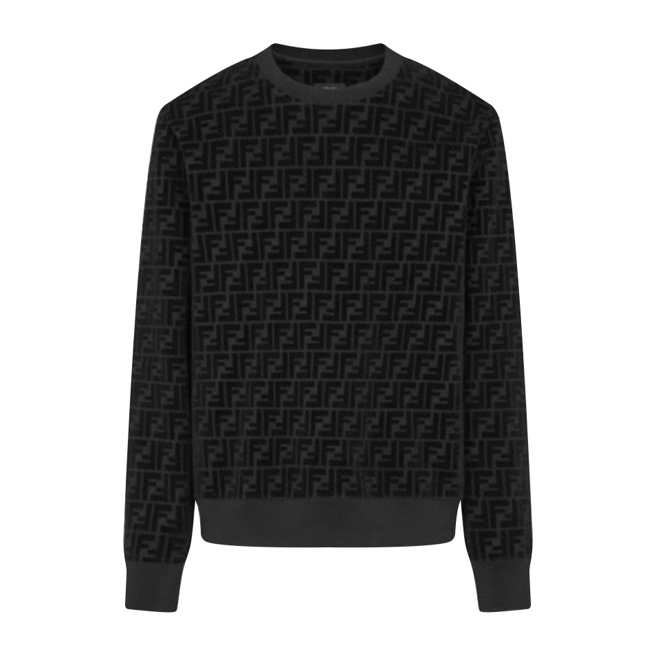 Fendi 满印植绒卫衣 定制黑曜石双珠地棉缎 质感十足 舒适贴肤 同色异调FF的植绒图案与黑色棉质凸纹材质相得益彰 营